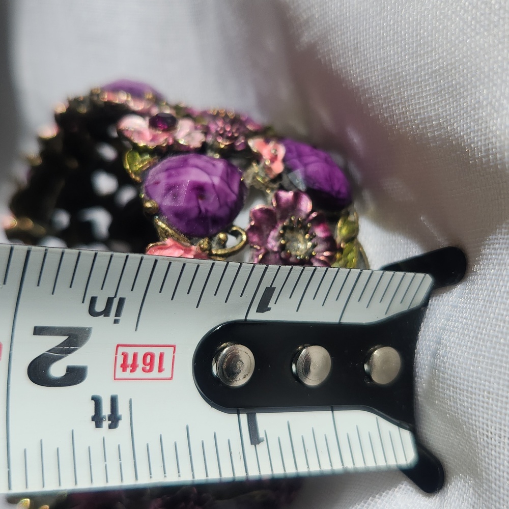 Multi Color Rhinestone Flower Floral Bangle Cuff Bracelet - Picture 12 of 14
